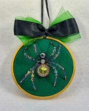 Load image into Gallery viewer, Vintage Gold AB and Clear Crystal on Green 4 Inch Hoop Spider