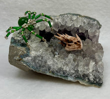 Load image into Gallery viewer, Amethyst Display with Green Jade Spiderling