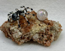 Load image into Gallery viewer, Aragonite Display with Snowflake Obsidian Spiderling