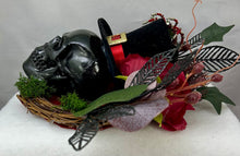 Load image into Gallery viewer, Black Lucite Skull & Spider Wreath Display