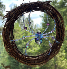 Load image into Gallery viewer, Hand Beaded Blue Aurora Crystal Sun Catcher Spider