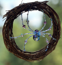 Load image into Gallery viewer, Hand Beaded Blue Aurora Crystal Sun Catcher Spider