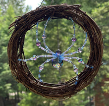 Load image into Gallery viewer, Hand Beaded Blue Aurora Crystal Sun Catcher Spider