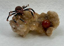 Load image into Gallery viewer, Calcite Display with Mahogany Obsidian Spiderling