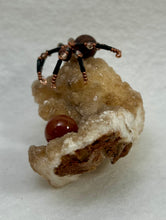 Load image into Gallery viewer, Calcite Display with Mahogany Obsidian Spiderling
