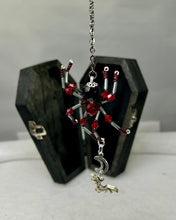 Load image into Gallery viewer, Wood Hand Painted Bat Themed Coffin with Spider Suncatcher