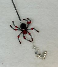 Load image into Gallery viewer, Wood Hand Painted Bat Themed Coffin with Spider Suncatcher