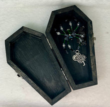 Load image into Gallery viewer, Wood Hand Painted Moon Themed Coffin with Spider Suncatcher