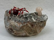Load image into Gallery viewer, Crazy Lace Display with Ruby Chalcedony Spiderling