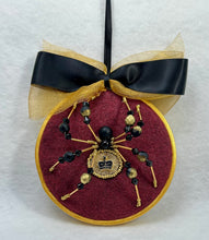 Load image into Gallery viewer, Vintage Gold Metal Crown Cufflink on Burgundy 4 Inch Hoop Spider