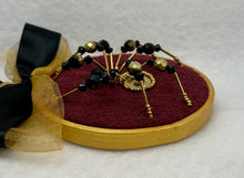 Load image into Gallery viewer, Vintage Gold Metal Crown Cufflink on Burgundy 4 Inch Hoop Spider