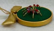 Load image into Gallery viewer, Vintage Gold & Red Enamel on Green 3 Inch Hoop Spider