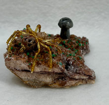 Load image into Gallery viewer, Epidote Display with Carved Soapstone Spiderling