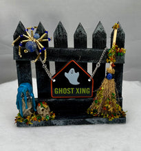 Load image into Gallery viewer, Small Hand Painted Wooden Fence with Lapis Spiderling