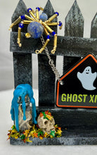Load image into Gallery viewer, Small Hand Painted Wooden Fence with Lapis Spiderling