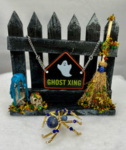 Load image into Gallery viewer, Small Hand Painted Wooden Fence with Lapis Spiderling
