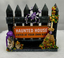 Load image into Gallery viewer, Small Hand Painted Wooden Fence with Amethyst Spiderling
