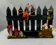 Load image into Gallery viewer, Medium Hand Painted Wooden Fence with Red Crackle Agate Spider