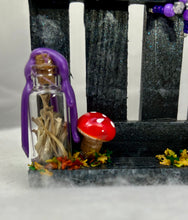 Load image into Gallery viewer, Mini Hand Painted Wooden Fence with Purple Jumping Spider