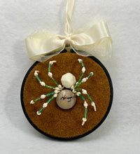 Load image into Gallery viewer, Vintage Cloth Fishing Fly Cufflink on Brown 4 Inch Hoop Spider