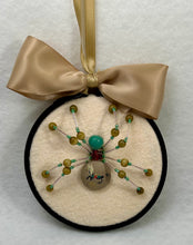 Load image into Gallery viewer, Vintage Cloth Fishing Fly Cufflink on Cream 4 Inch Hoop Spider