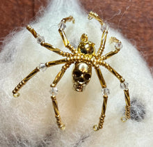 Load image into Gallery viewer, Beaded Gold Metal Skull Spiderling