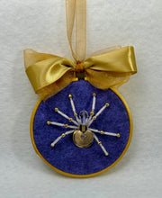 Load image into Gallery viewer, Vintage Gold Metal Leaf and Stone Cufflink on Purple 4 Inch Hoop Spider