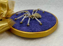 Load image into Gallery viewer, Vintage Gold Metal Leaf and Stone Cufflink on Purple 4 Inch Hoop Spider