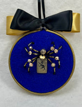 Load image into Gallery viewer, Vintage Cufflink Gold Lion on Blue 3 Inch Hoop Spider