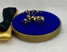 Load image into Gallery viewer, Vintage Cufflink Gold Lion on Blue 3 Inch Hoop Spider