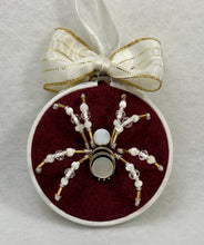 Load image into Gallery viewer, Vintage Cufflink Gold & Mother of Pearl on Burgundy 3 Inch Hoop Spider