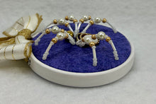 Load image into Gallery viewer, Vintage Cufflink Gold & Mother of Pearl on Purple 3 Inch Hoop Spider