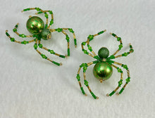 Load image into Gallery viewer, Beaded Green & Gold Swirl Christmas Spider