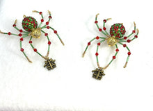Load image into Gallery viewer, Beaded Green & Red Sparkle Present Drop Christmas Spider