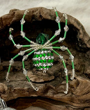 Load image into Gallery viewer, Beaded Green & Silver Stripe Christmas Spider