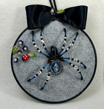 Load image into Gallery viewer, Vintage Cufflink Silver & Blue Portrait on Grey 6 Inch Hoop Spider