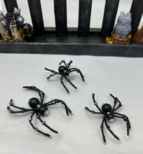 Load image into Gallery viewer, Large Hand Painted Wooden Fence with Stone Owl and 3 Spiders