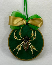 Load image into Gallery viewer, Vintage Gold Glass Peridot Cufflink on Green 4 Inch Hoop Spider