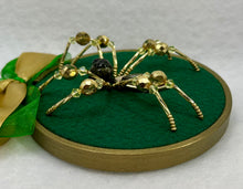 Load image into Gallery viewer, Vintage Gold Glass Peridot Cufflink on Green 4 Inch Hoop Spider