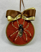 Load image into Gallery viewer, Vintage Gold Glass Peridot Cufflink on Rust 4 Inch Hoop Spider