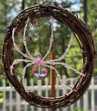 Load image into Gallery viewer, Hand Beaded Crystal Pink Queen Sun Catcher Spider