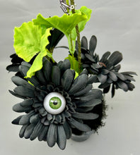 Load image into Gallery viewer, Black Daisy Eyeball Flower Pot with Purple Glass Mini Spider
