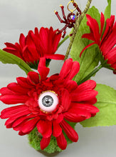 Load image into Gallery viewer, Red Daisy Eyeball Flower Pot with Purple Glass Mini Spider