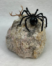 Load image into Gallery viewer, Quartz Geode Display with Rainbow Obsidian Spiderling