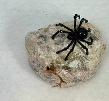 Load image into Gallery viewer, Quartz Geode Display with Rainbow Obsidian Spiderling