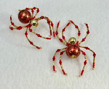 Load image into Gallery viewer, Beaded Red & Gold Swirl Christmas Spider