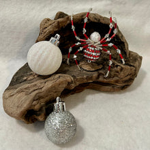 Load image into Gallery viewer, Beaded Red & Silver Stripe Christmas Spider