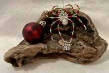 Load image into Gallery viewer, Beaded Silver, Green & Red Sparkle Present Drop Christmas Spider
