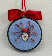 Load image into Gallery viewer, Vintage Cufflink Silver & Red Cat's Eye on Blue 3 Inch Hoop Spider