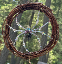 Load image into Gallery viewer, Hand Beaded Skull Crystal Sun Catcher Spider